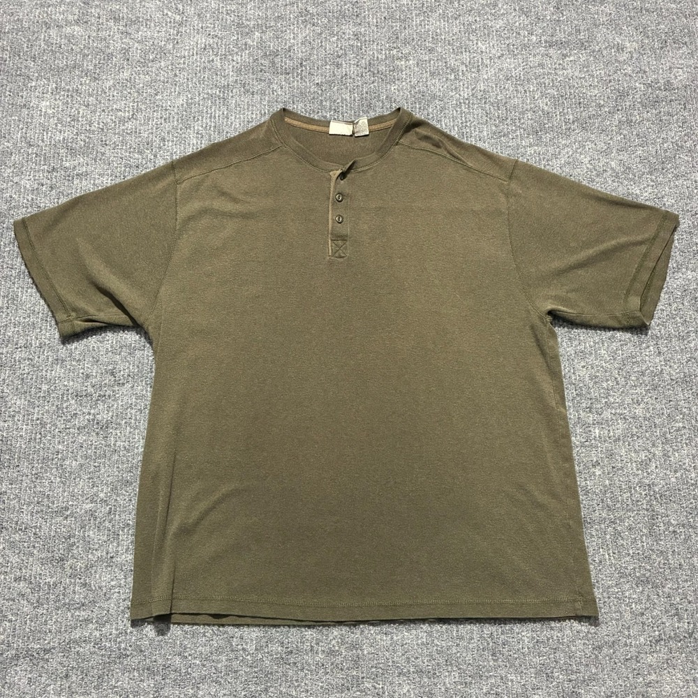 Fieldmaster Mens Henley Shirt Size XL Green 100% Cotton Casual‎ Short Sleeve